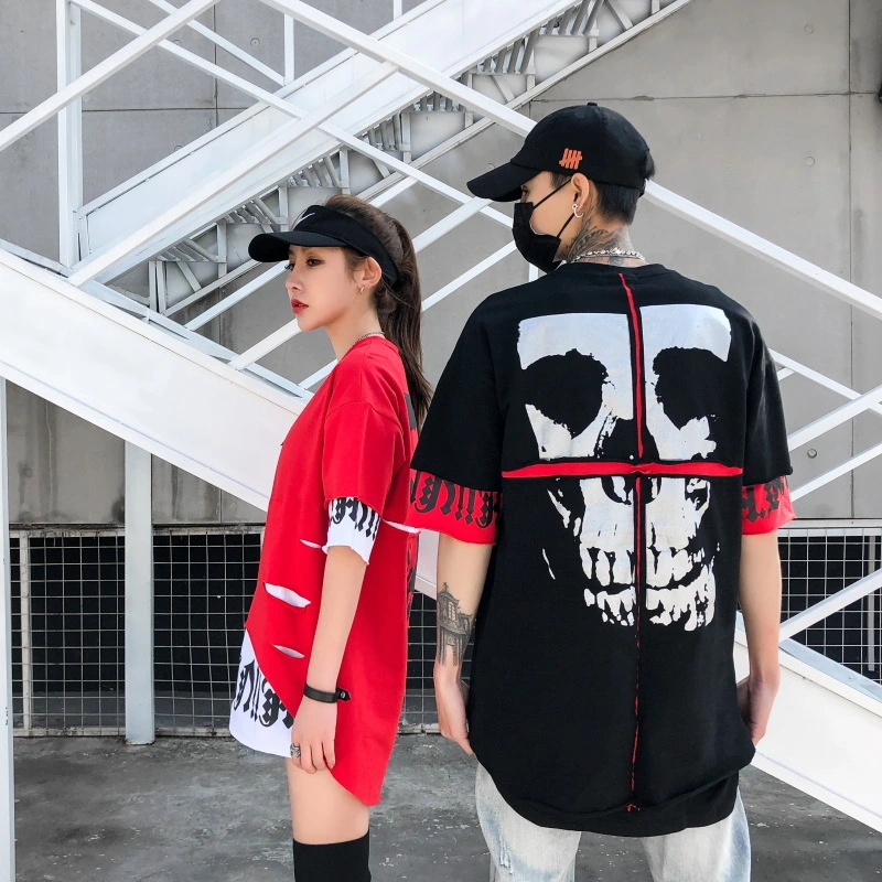 Chao 18SS, joker, life fake two short sleeved T-shirts, men's and women's casual Street hip-hop five sleeve sleeves.