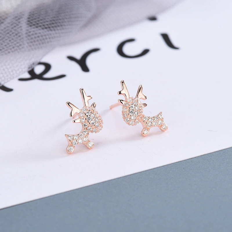 Korean version of diamond-studded zircon antler earrings