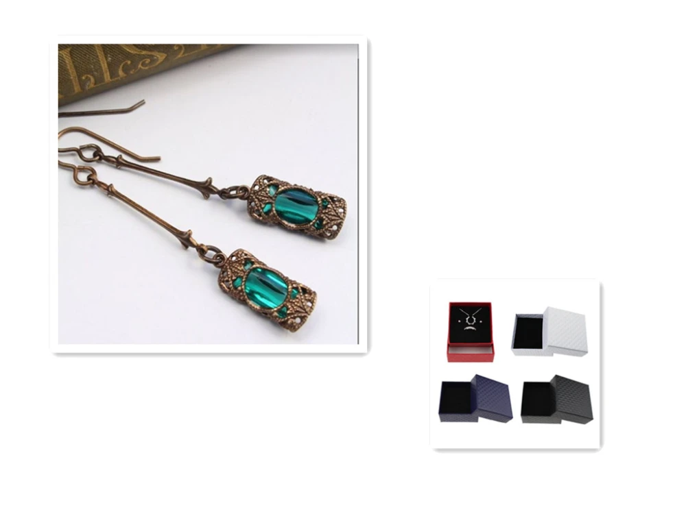 Long style gemstone earrings vintage bronze earrings