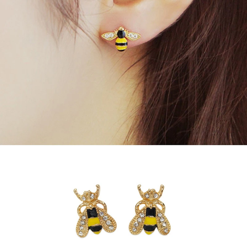 Glazed drop oil with diamond bee earrings