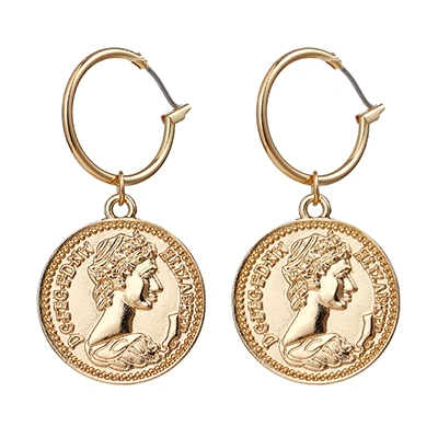 Retro zinc alloy coin earrings