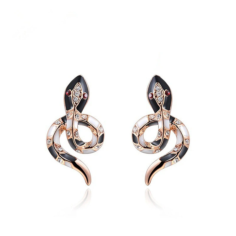 Rose gold white gold black snake earrings