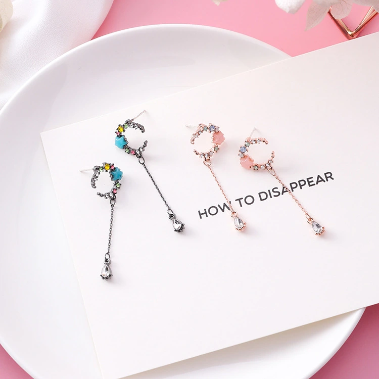 Colorful diamonds stars moon tassel earrings five-pointed star ring drop earrings