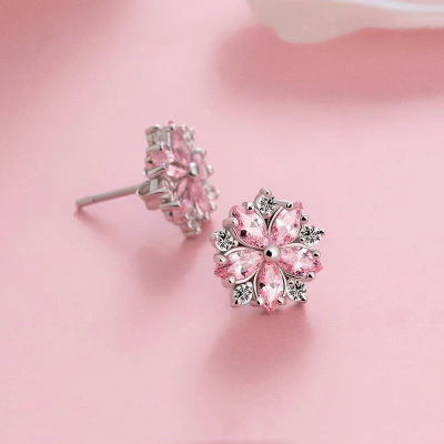 Sterling Silver Cherry Blossom Stud Earrings