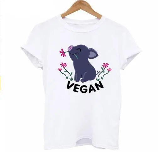 T-shirt Mulheres roupas Planta vegetariana Vegan Leitão Feliz kawaii o-neck t camisa impresso T camisa de Manga Curta casual feminina