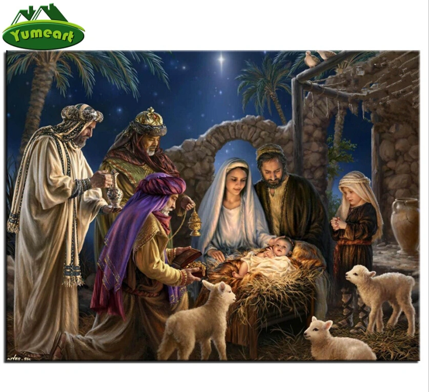 5D Diy Diamond Painting Cross Birth Of Jesus Christ Crystal Square Diamond Unfinish Decorative Full Diamond Embroidery