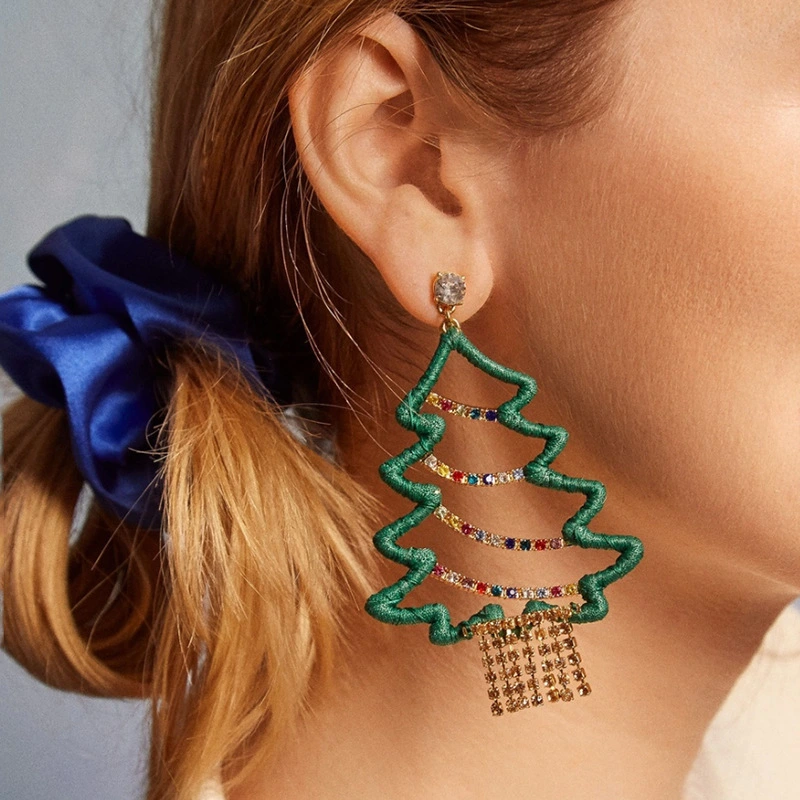 Creative designer wild Christmas tree earrings