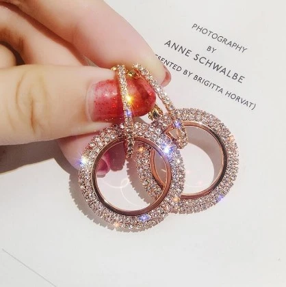 Popular Diamond Insert Crystal Ring Earrings and Earrings