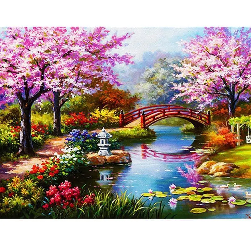 5D Diamond Painting - Frühling am Fluss