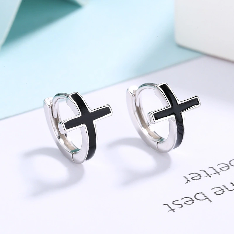 S925 Sterling Silver Cross Earrings female men Earrings