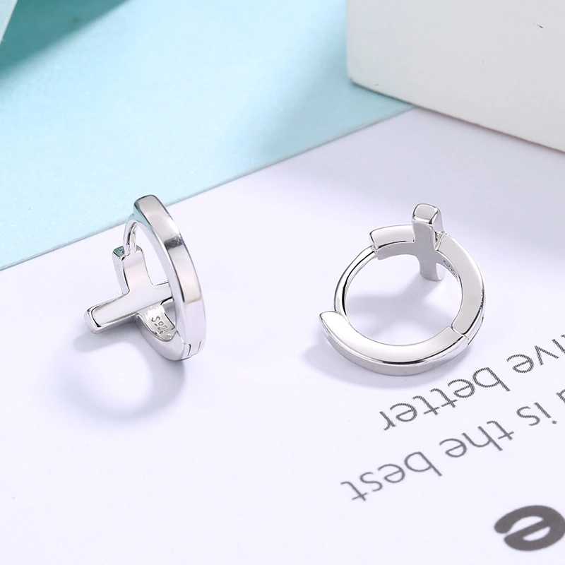 S925 Sterling Silver Cross Earrings female men Earrings