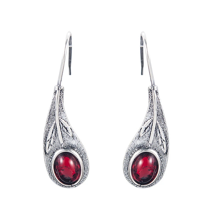 Red gem vintage leaf earrings