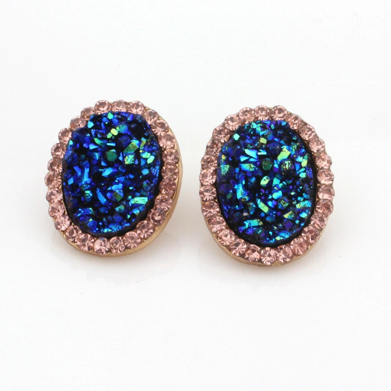 Blue oval diamond color-changing earrings