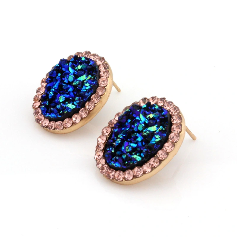 Blue oval diamond color-changing earrings