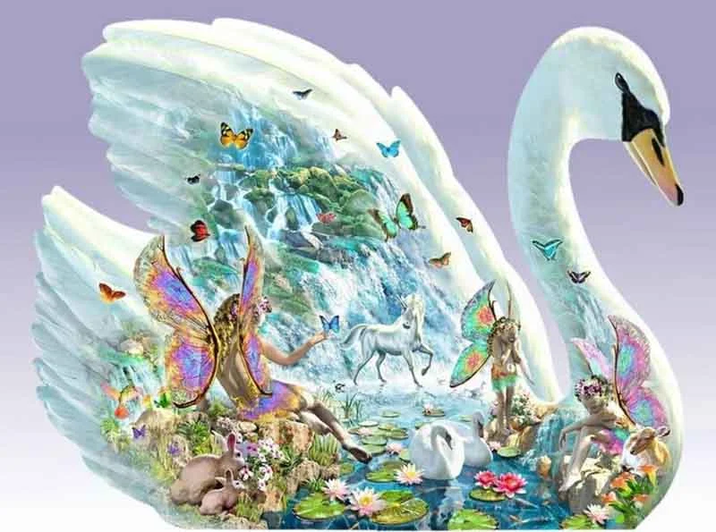 5D Swan Diamond Painting Crystal Round Painting  Mosaic Crafts Round Full Drill Bird Diamond Painting Cross Home Decor