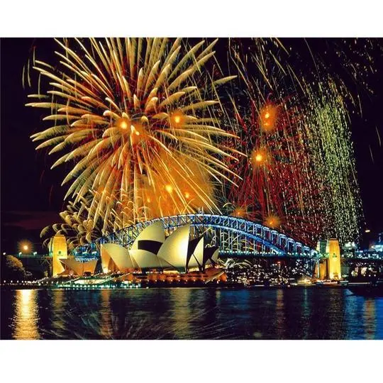 5D Full Diamond Cross Stitch Landscape Firework Decoration Painting