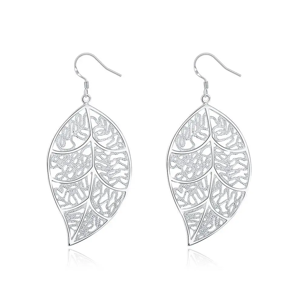 Magical Leaf Earrings White Gold Plated