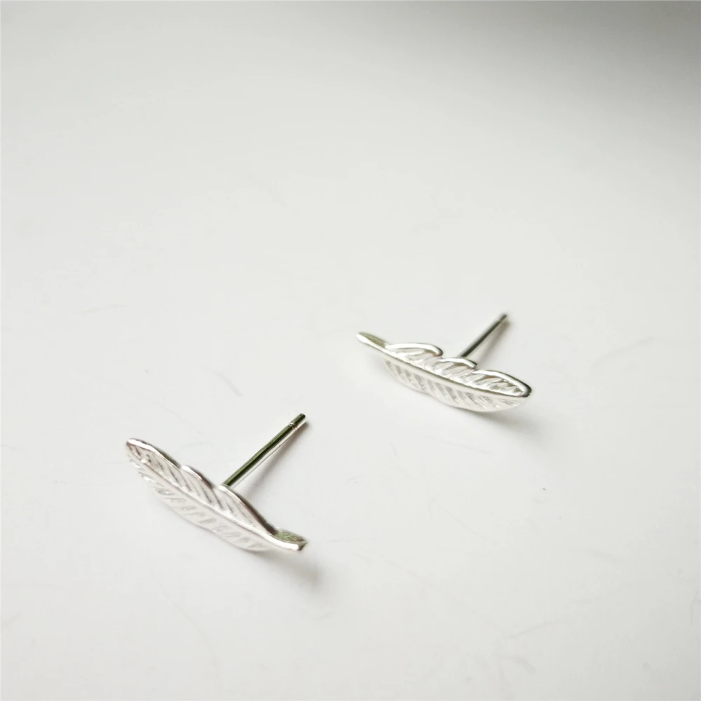 S925 Tremella Nail Female Sweet Little Feather Earrings Sen system Ear Trinket