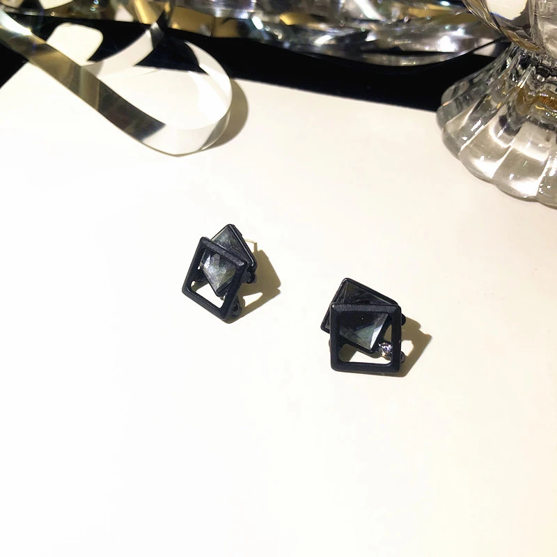 Matte Black Square Stud Earrings