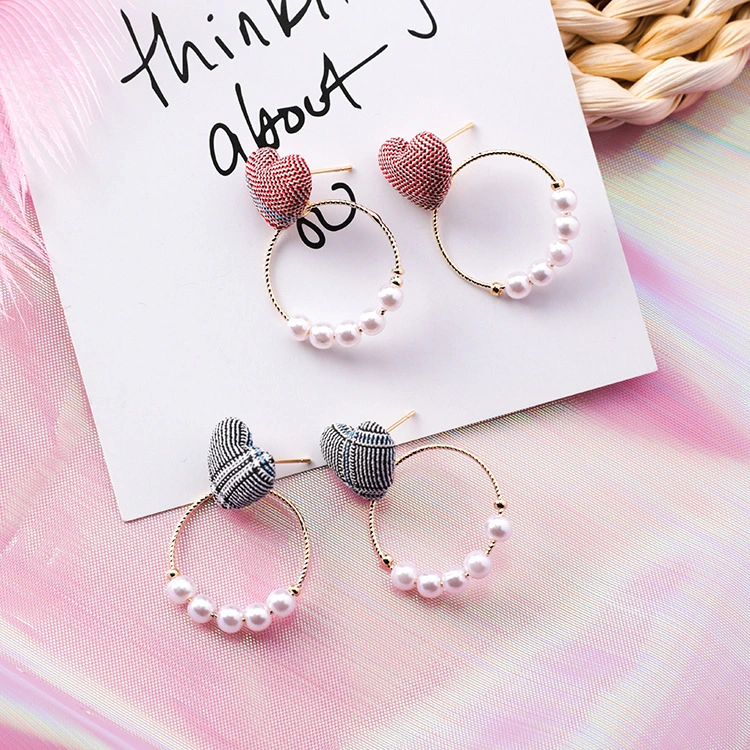 Wild Houndstooth Love Ear Studs Temperament Sweet Pearl Ring Geometric Earrings