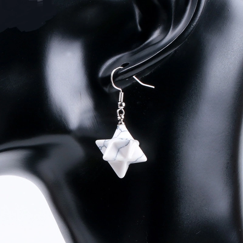 Natural Crystal Merkaba Star Carved Earrings