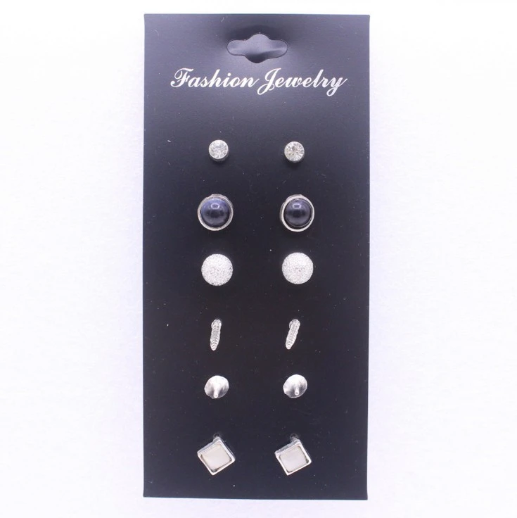 Foreign Trade Fashion Simple 6 Pairs Set Earrings Sizzling Explosion Models Diamond Leaf Gem Earrings