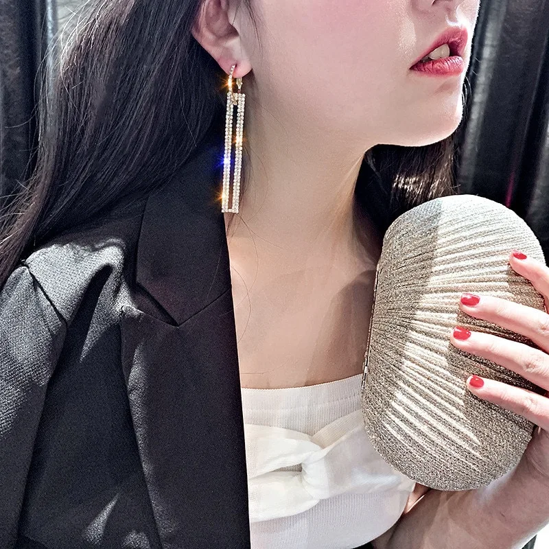 Long square hypoallergenic diamond earrings