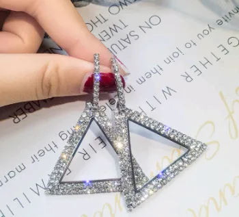 S925 silver pin Europe and America exaggerated earrings personality geometric triangle diamond earrings