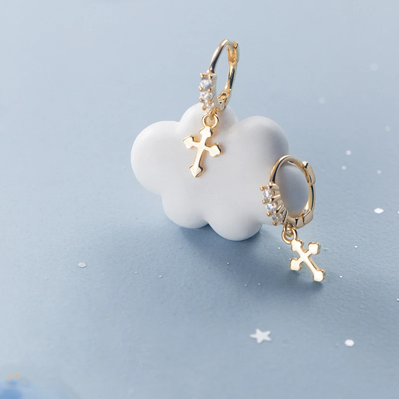 Temperament Sweet And Glossy Cross Earring Jewelry