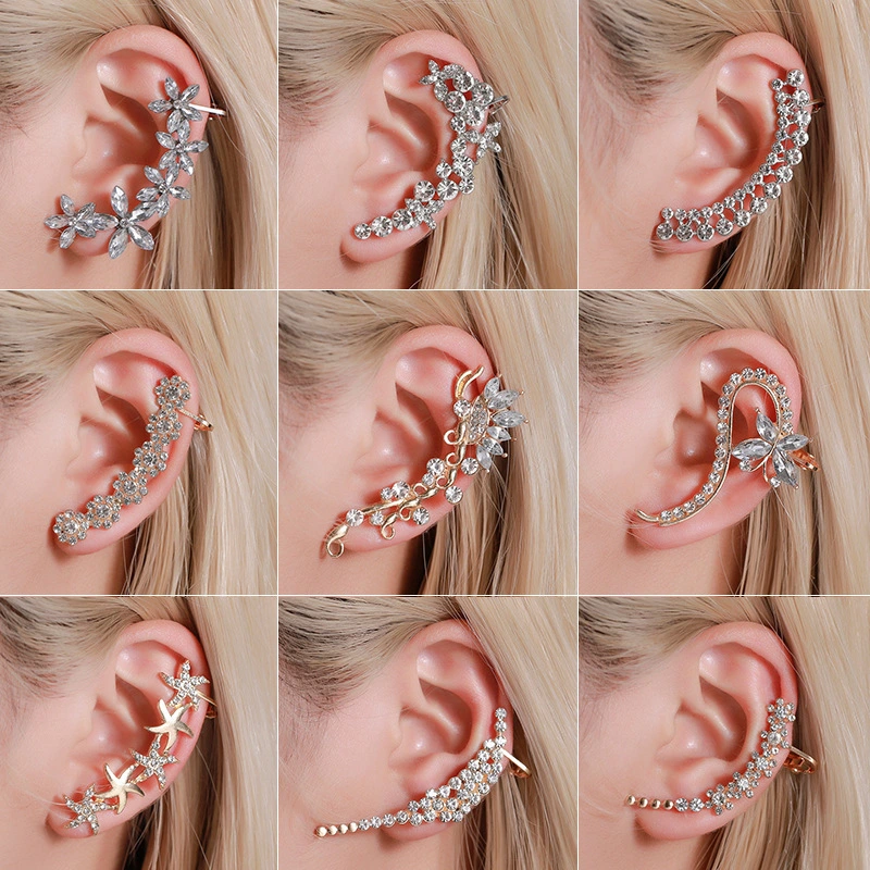 Full crystal butterfly flower single crystal ear clip