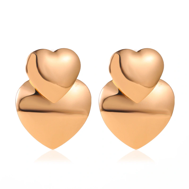 Metal sweet double Peach Heart Earrings