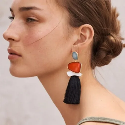 European and American style fashion big earrings alloy drop oil resin long tassel earrings female exaggerated earrings