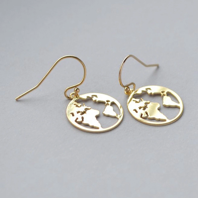 Exquisite gold world map earrings