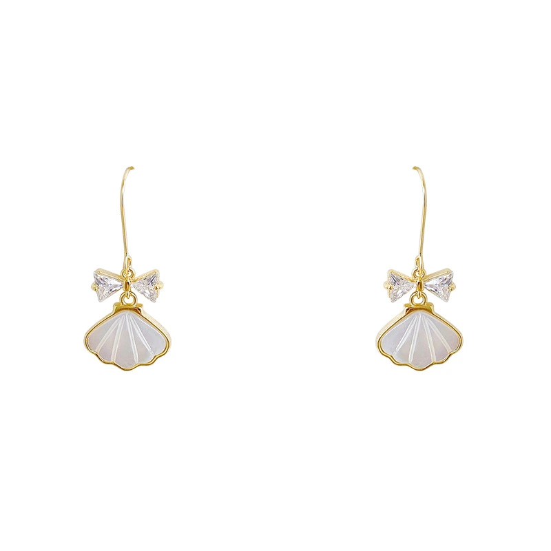 Bow Zircon Shell Earrings