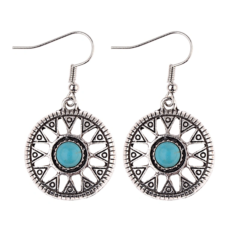 Round Turquoise Alloy Earrings