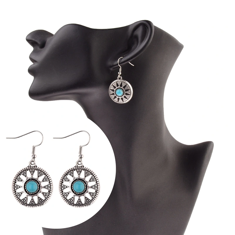Round Turquoise Alloy Earrings