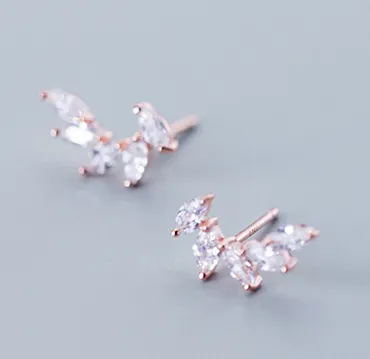 Diamond small leaf earrings