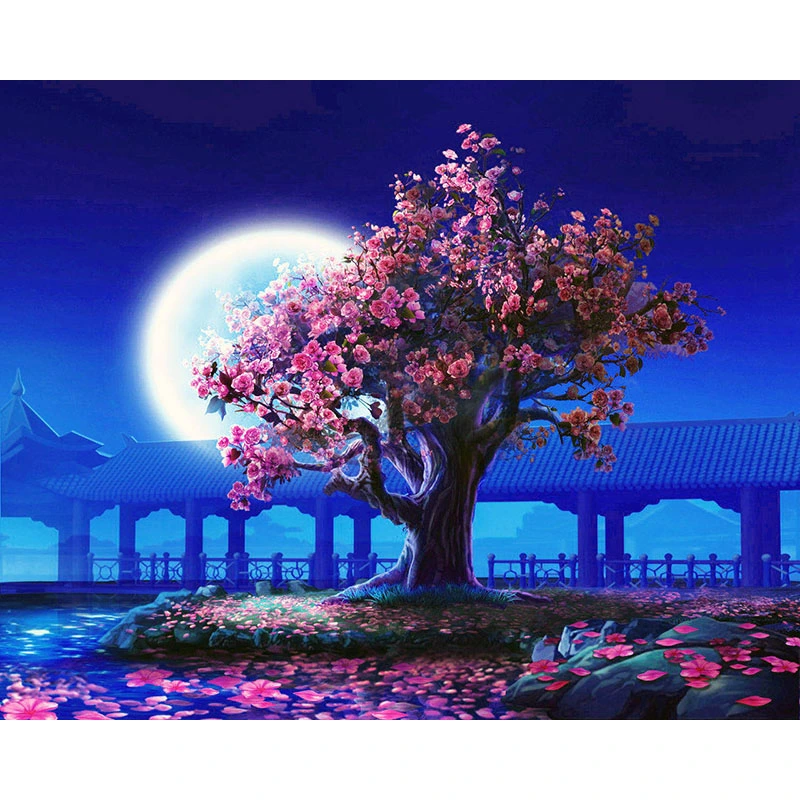 No Frame Peach Blossom DIY Painting By Numbers Landscape Vintage Wall Painting Acrylic Paint On Canvas For Living Room