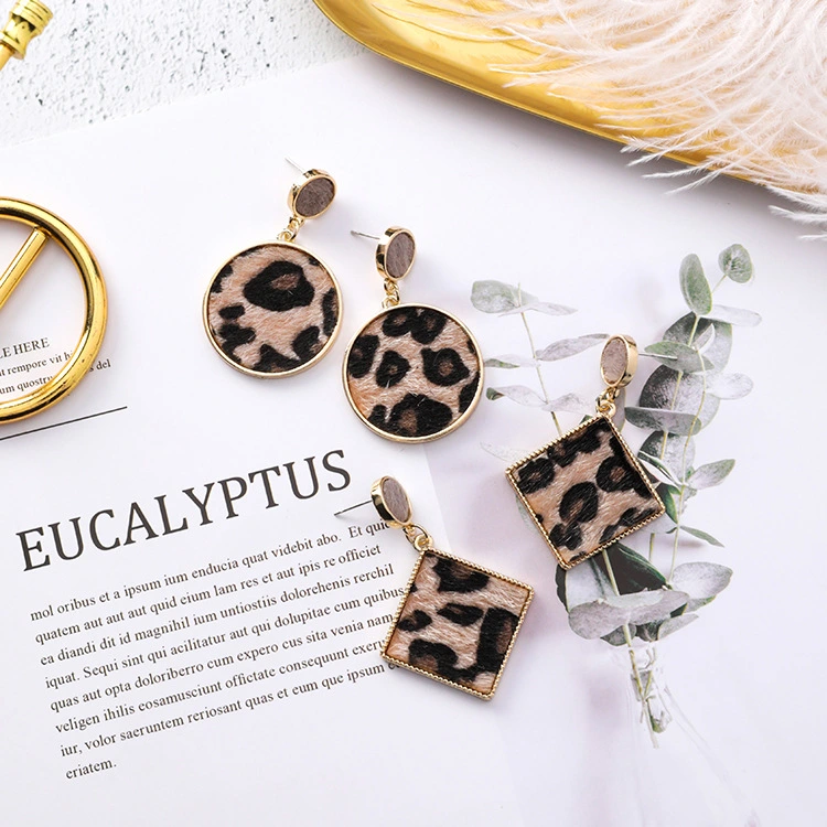 925 silver pin sexy leopard earrings metal geometric square round suede striped earrings exaggerated tide earrings