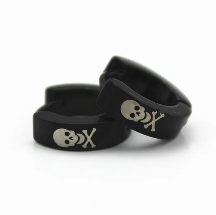 Black 4mm wide stainless steel skull stud earrings