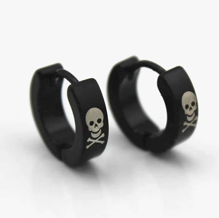 Black 4mm wide stainless steel skull stud earrings