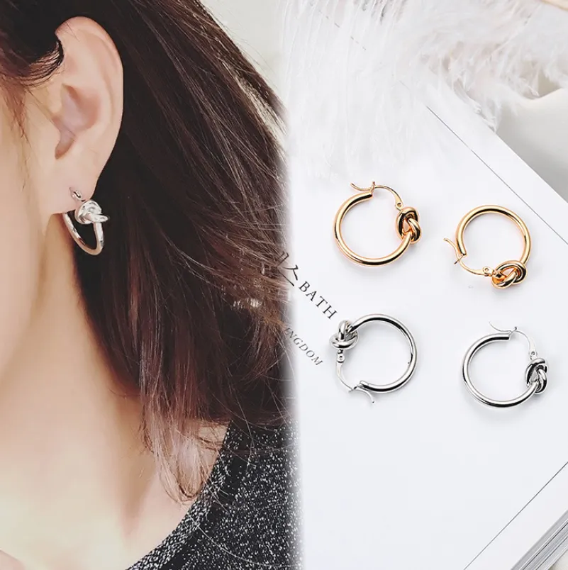 Autumn and winter new simple metal wind knotted ring circle earrings ear buckle female ear