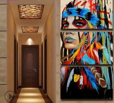 Indian decorative painting inkjet frameless triple canvas entrance decorative painting