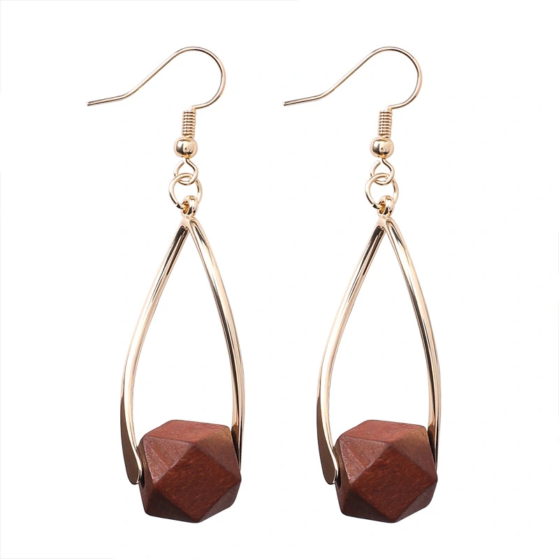 Retro red wooden earrings cold wind long ear hook earrings female