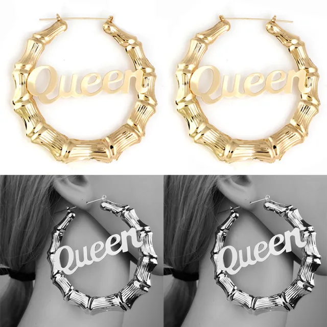 English Letter Queen Bamboo Earrings