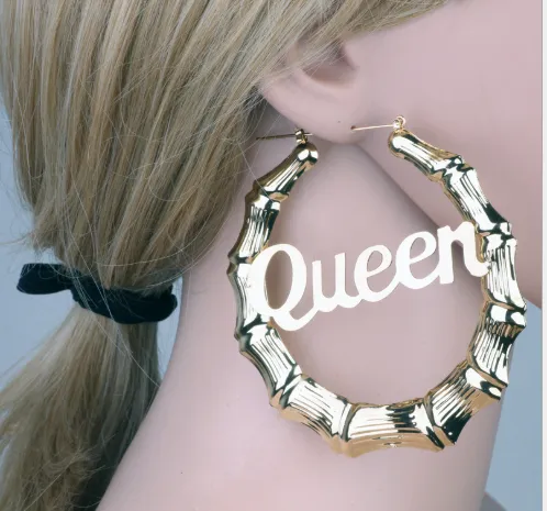 English Letter Queen Bamboo Earrings