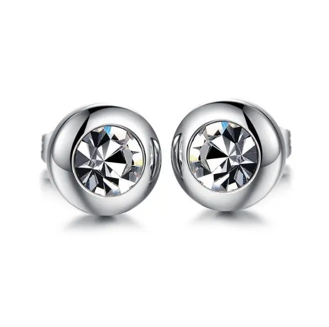 Vintage round earrings clean stainless steel shinnig rhinestone earrings - especially for women