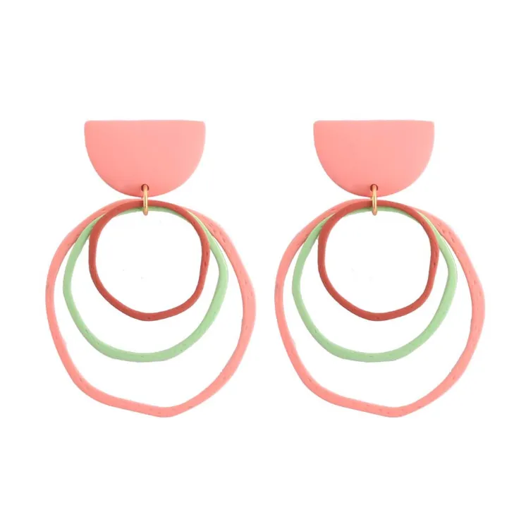 Fashion geometric earrings women Europe and the United States popular tender powder semi-circle earrings jewelry handmade paint earrings