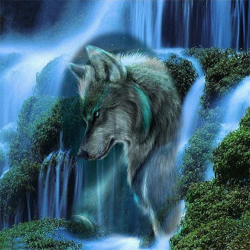 5d Diy Diamond Painting  Waterfall Scenic Wolf Cross Stitch Rhinestone Mosaic Art Gift Set