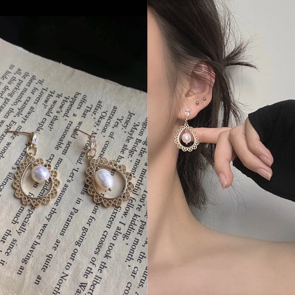 Korean Baroque temperament pearl earrings drop earrings